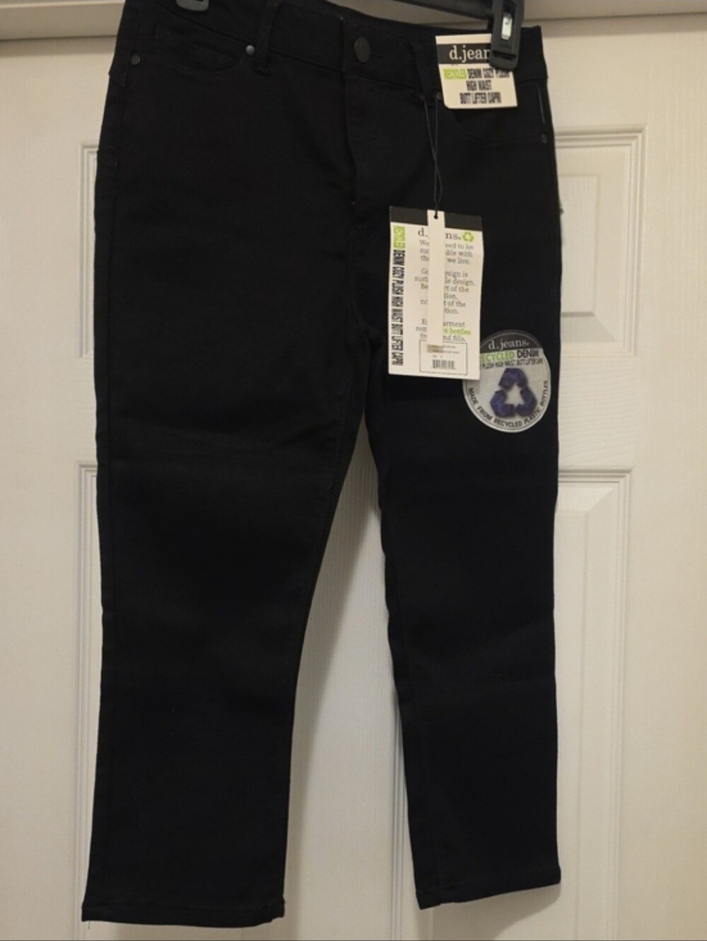 d. jeans Black Recycled Denim Cozy Plush High Waist Butt Lifter Capri Jeans Sz 6